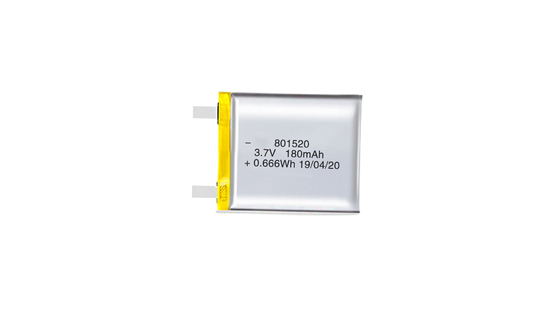 কেনা 801520 3.7V 180MAH উচ্চ শক্তি ঘনত্ব এবং 300 রিচার্জ চক্র সহ লিথিয়াম পলিমার ব্যাটারি অনলাইনে উৎপাদন