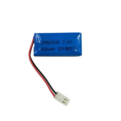 LP602040 7.4V 420MAH লিথিয়াম পলিমার ব্যাটারি 0.2C চার্জিং বর্তমান এবং PCM সহ