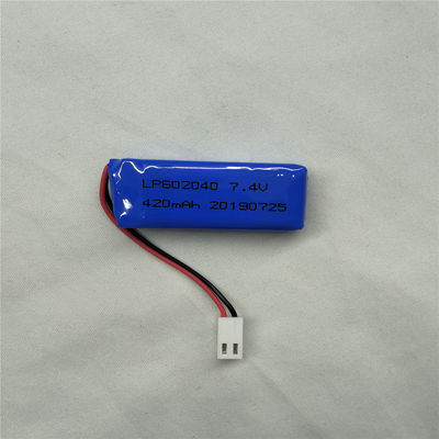 LP602040 7.4V 420mAh লিথিয়াম পলিমার ব্যাটারি -20°C থেকে 45°C পর্যন্ত স্রাবের সুরক্ষা