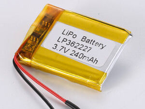 LP362227 3.7V 240mAh লিথিয়াম পলিমার ব্যাটারি উচ্চ শক্তি ঘনত্ব 150-200 Wh/kg এবং সর্বোচ্চ নিষ্কাশন বর্তমান 0.35A