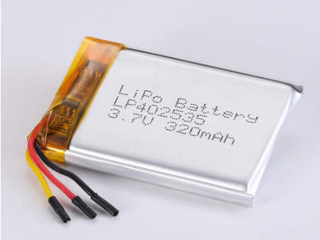LP402535 3.7V 320MAH লিথিয়াম আয়ন ব্যাটারি 2 ঘন্টা চার্জিং সময় এবং সিলভার ফয়েল এবং স্বচ্ছ পিভিসি