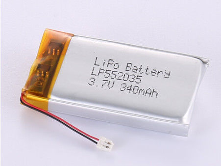 স্বল্প তাপমাত্রা লি-পলিমার ব্যাটারি LP552035 3.7V 340MAH সিলভার ফয়েল এবং স্বচ্ছ পিভিসি গ্যারান্টি 12 মাস এক বছর