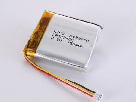LP603436 3.7V 750 MAH প্রিজম্যাটিক লিথিয়াম পলিমার ব্যাটারি পারফরম্যান্সের জন্য সিলভার কেমিস্ট্রি