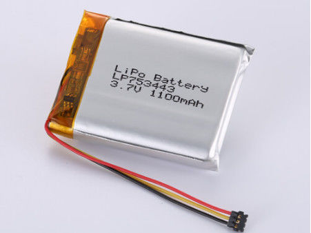 LP753443 3.7V 1100MAH লিথিয়াম আয়ন ব্যাটারি নির্মাতারা সিলভার উচ্চ ক্ষমতা LiPo প্যাক FCC অনুমোদিত এবং প্রত্যয়িত